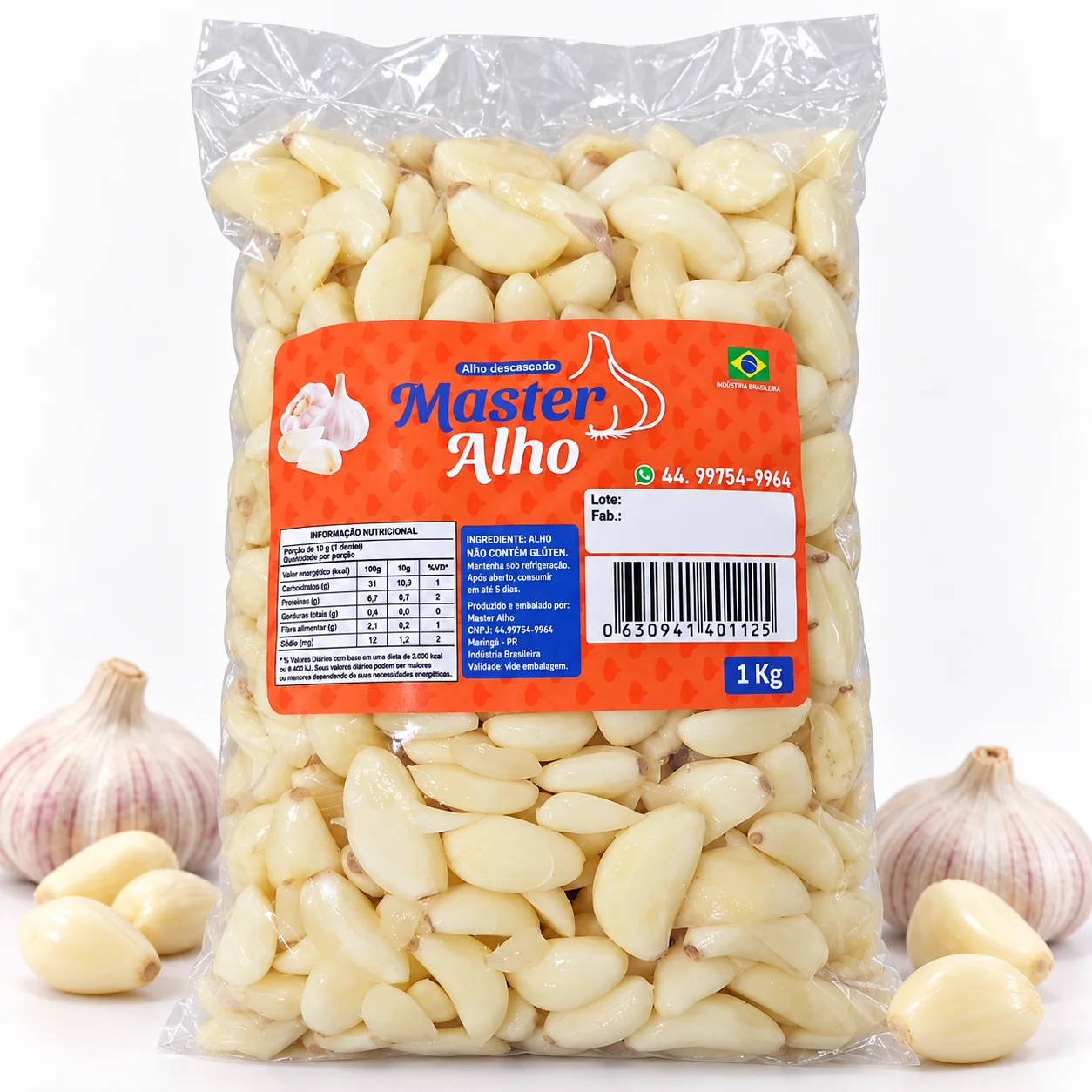 Embalagem real de alho descascado Master Alho 1 kg